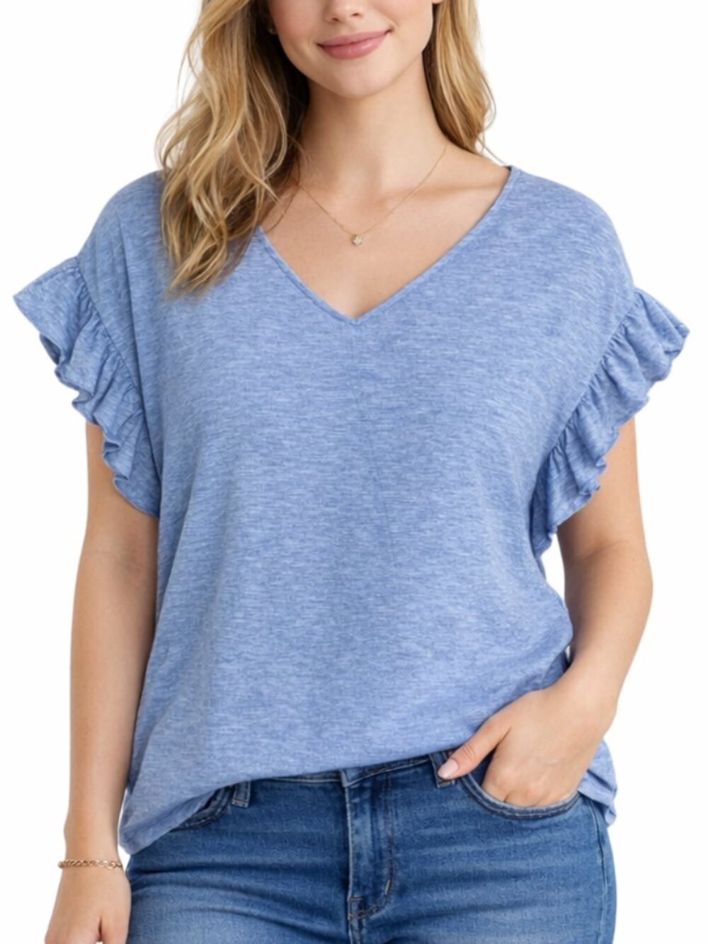 ANA Light Blue Ruffle Sleeve Top Large